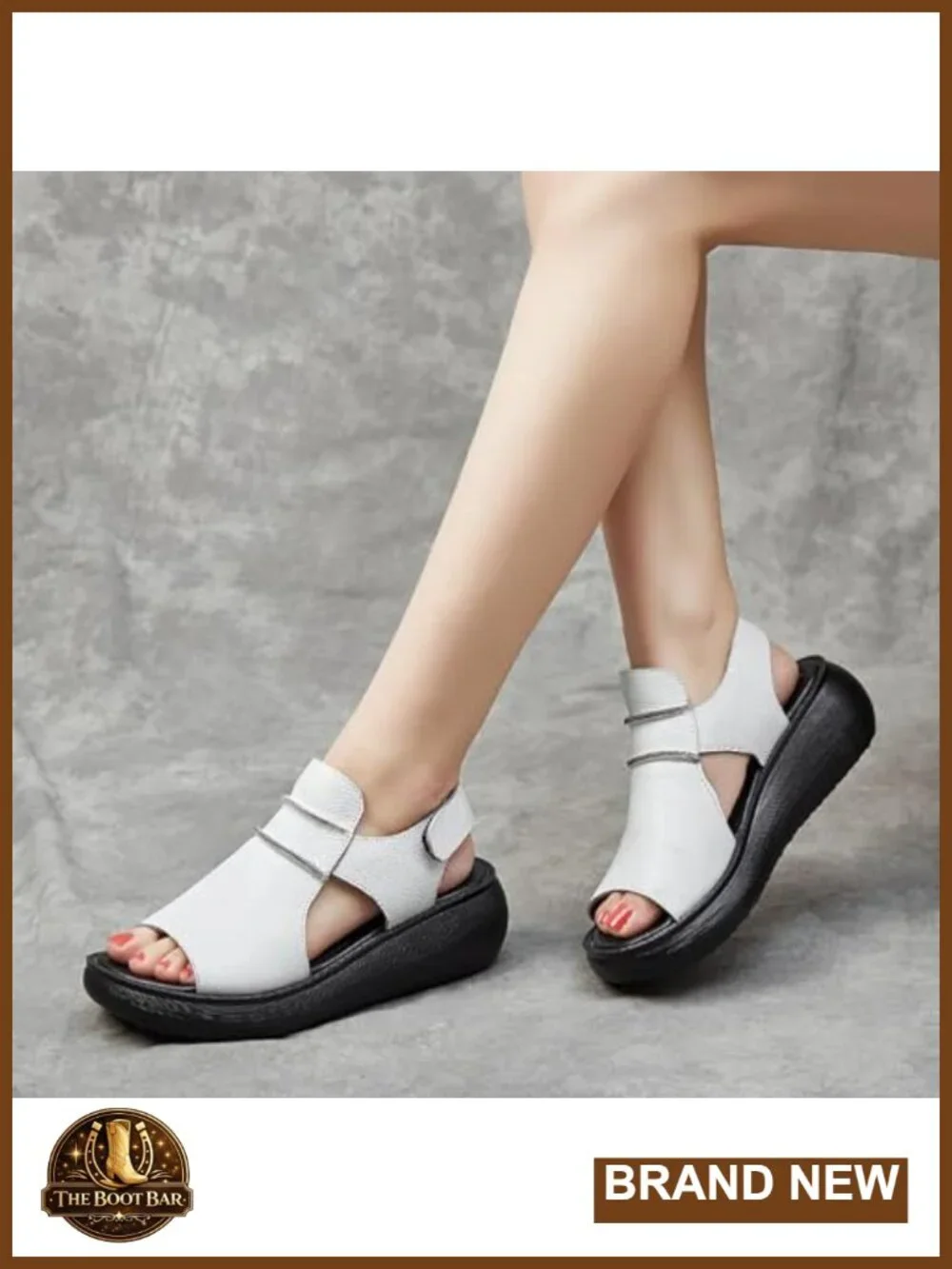Women's Slingback Wedge Platform Sandals Cowhide Leather Casual Peep Toe Heeled